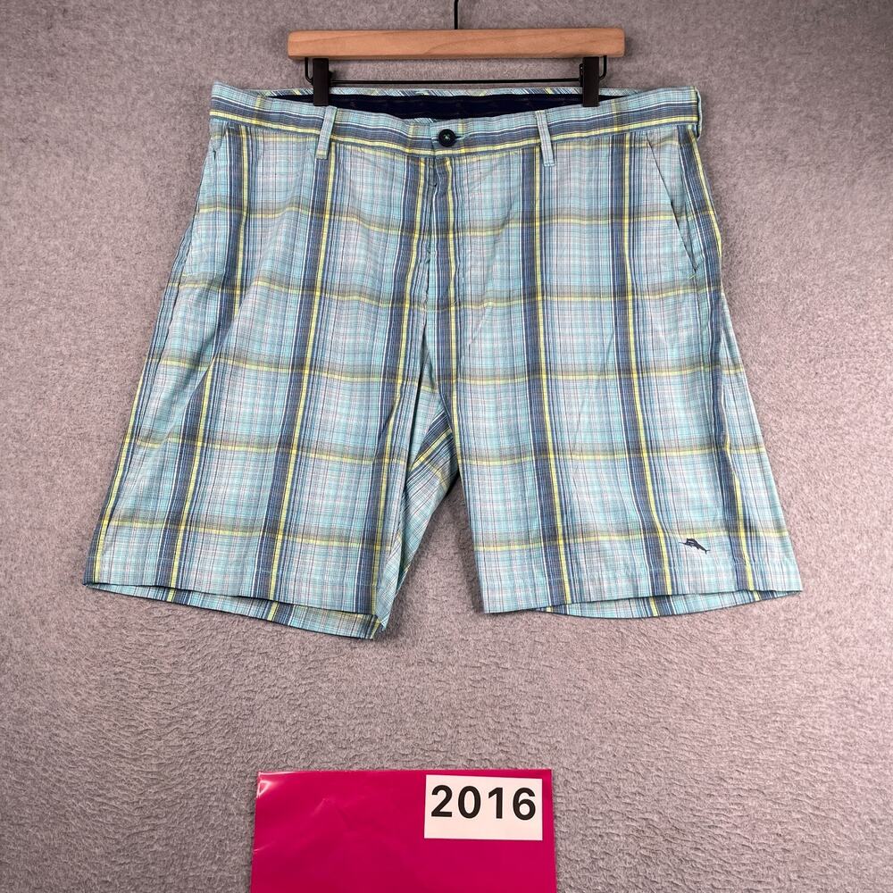 Tommy Bahama Performance Beach Shorts Blue PLaid Lightweight Mens 40